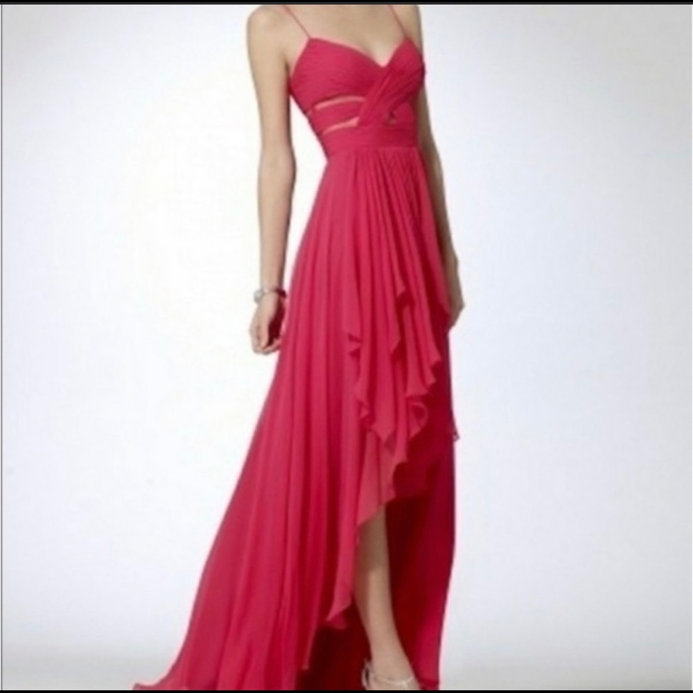 Caché Pink High Low Chiffon Gown w/ Cutouts Sz 2